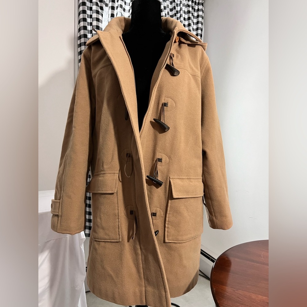 L.L. Bean women’s classic lambswool duffle toggle coat tan size medium